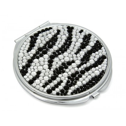 Compact Mirror - 12 PCS - Rhinestone Zebra Print - MR-GM1275Z